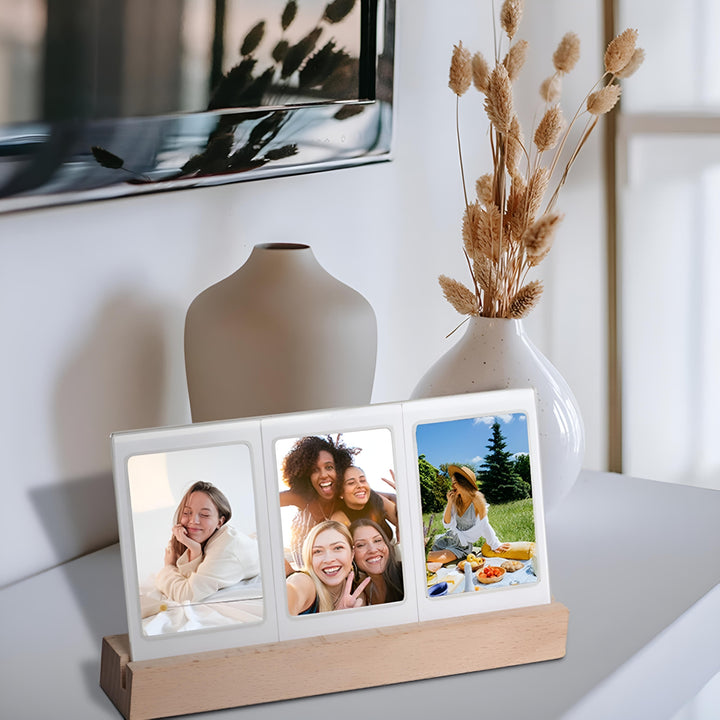 Illuminated Photo Frame with Three Slots for Prints and Tickets
