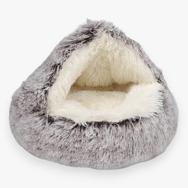 Round Faux Fur Pet Bed with Washable Cover and Non-Slip Base