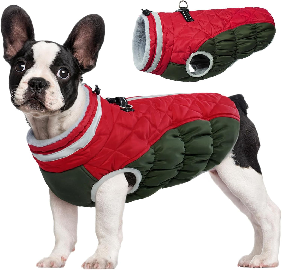 Waterproof Winter Dog Coat with Built-In Harness and Fleece