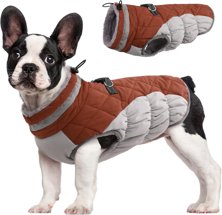 Waterproof Winter Dog Coat with Built-In Harness and Fleece