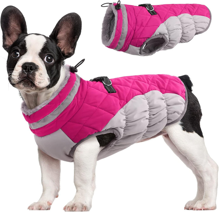 Waterproof Winter Dog Coat with Built-In Harness and Fleece