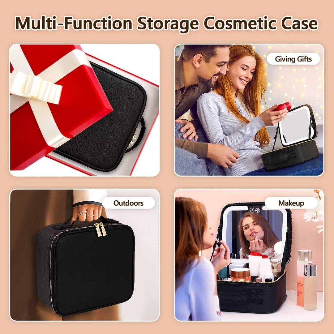 Harwelton™ Makeup Case with LED Mirror, USB Charging and Brush Slots