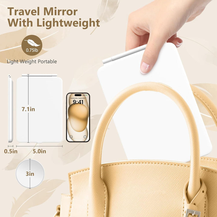 Rechargeable Travel Makeup Mirror with Light and 10x Magnification