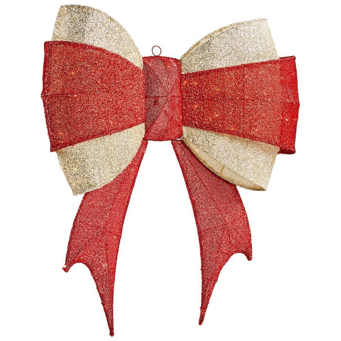 Harwelton Lighted Red and Gold Christmas Bow with 200 LEDs, 90cm