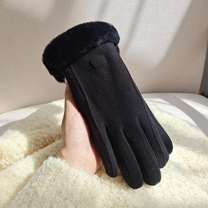 Harwelton Faux Fur Cuff Winter Gloves with Cat Face Embroidery