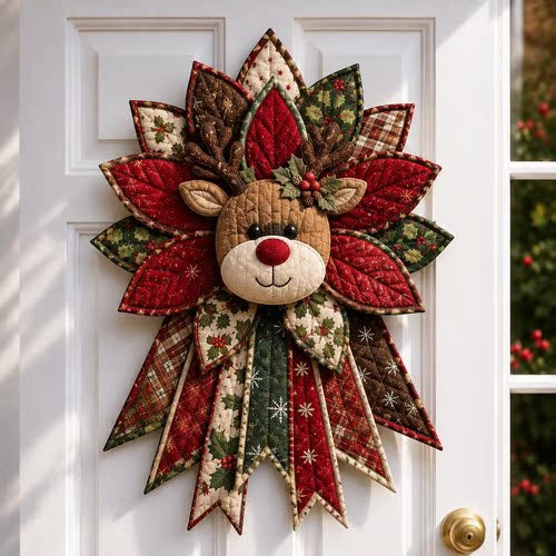 Quilted fabric Christmas door hanging with snowman
