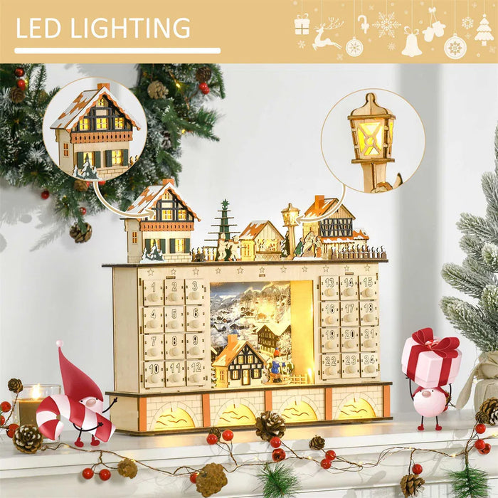 Harwelton Wooden Christmas Village Advent Calendar with LED Lights