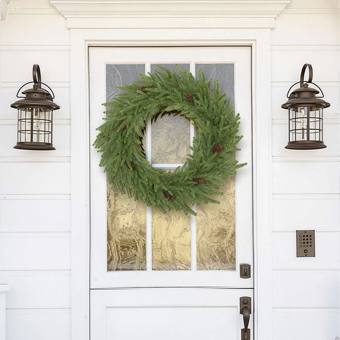Harwelton Rustic Norfolk Pine Christmas Wreath with Pine Cones