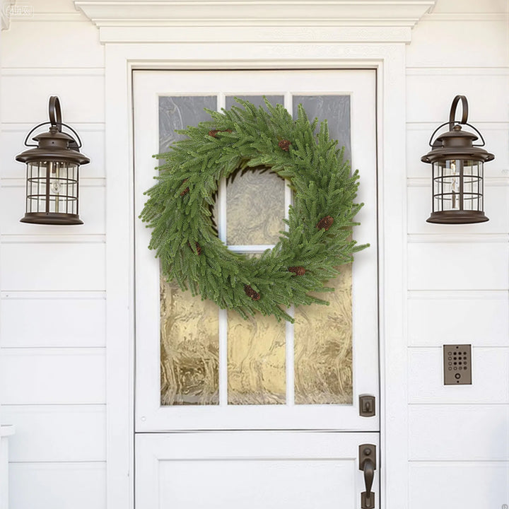 Rustic pine wreath with pine cones