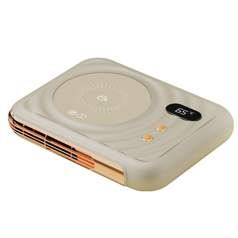 Beige mug warmer coaster with hand warmer fan