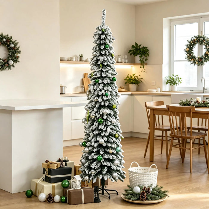 Harwelton Slim Snow-Flocked Pencil Christmas Tree, 7ft Unlit