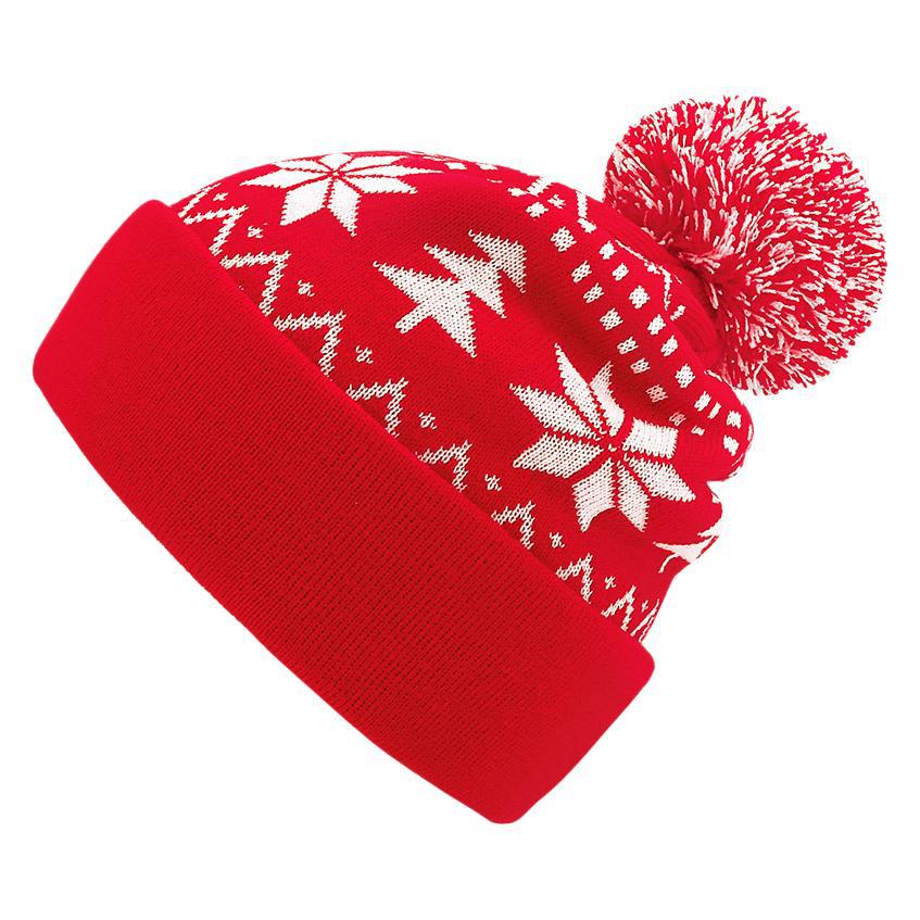 Red Christmas knitted bobble hat with pom-pom