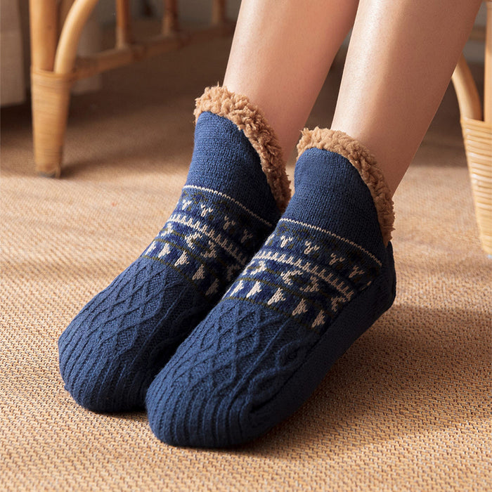 Harwelton Knitted Slipper Socks with Fleece Cuff and Grippy Sole