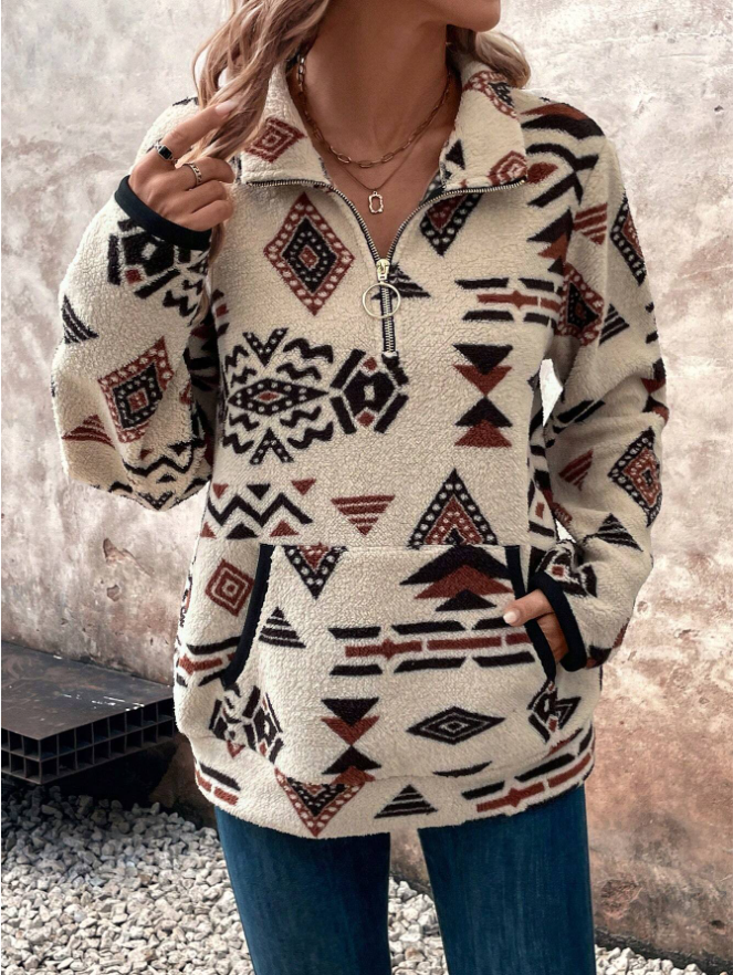 Harwelton Half Zip Fleece Sweatshirt with Geometric Print