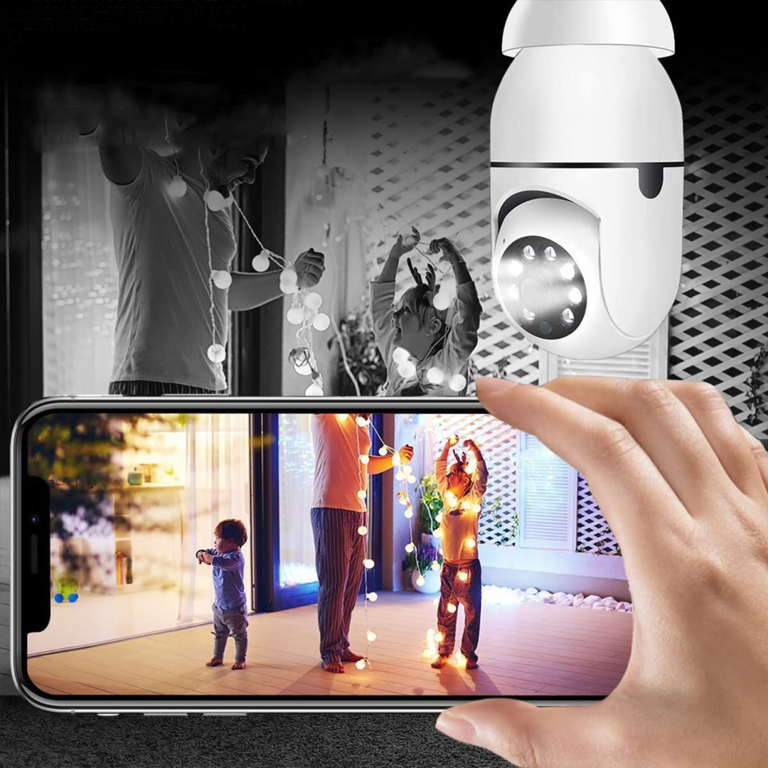Light Bulb Security Camera with 360° View and Night Vision
