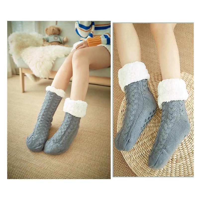 Thick Fleece-Lined Slipper Socks with Anti-Slip Soles