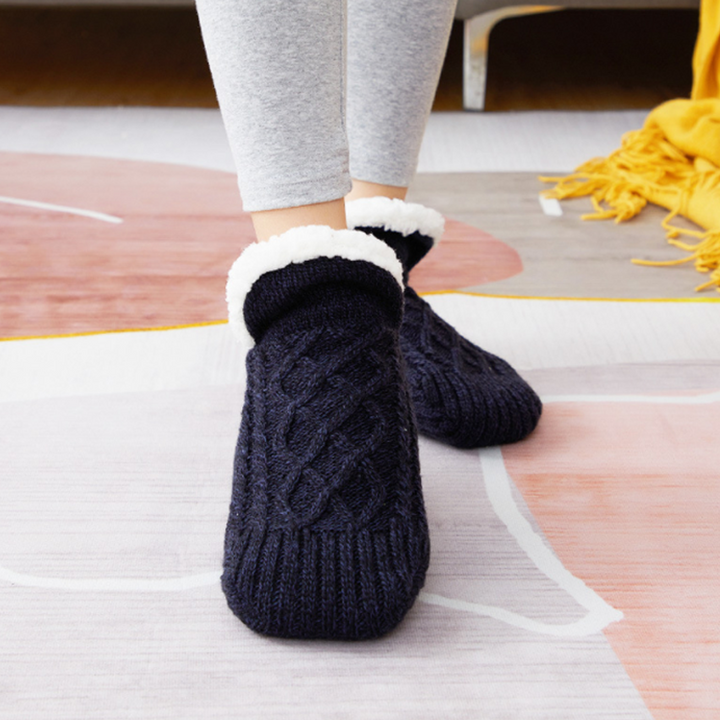 Knitted Fleece-Lined Slipper Socks with Silicone Grips