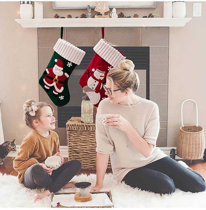 Gold Velvet Patch Christmas Stocking Hanging Decoration