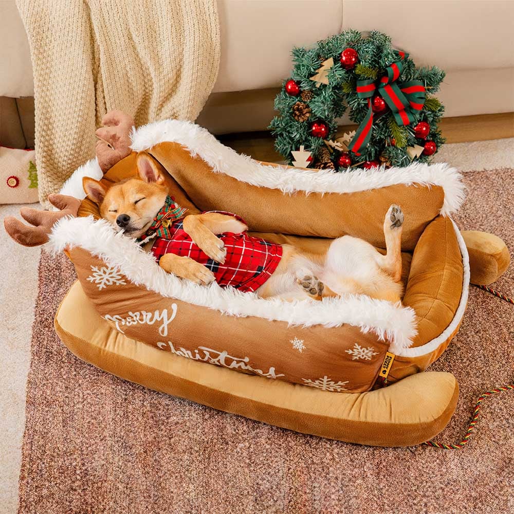 Sleigh-Shaped Dog Bed with Plush Faux Fur for Cosy Winters