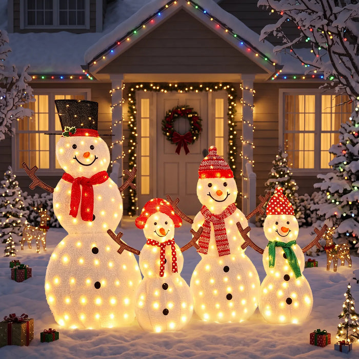 Harwelton Light-Up Snowman Family with Branch Arms, Set of 4