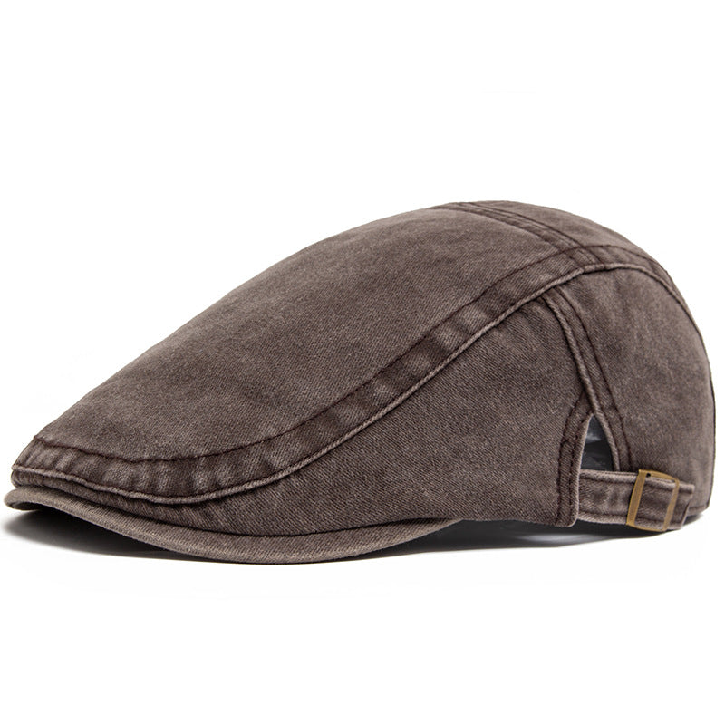 Navy washed denim flat cap