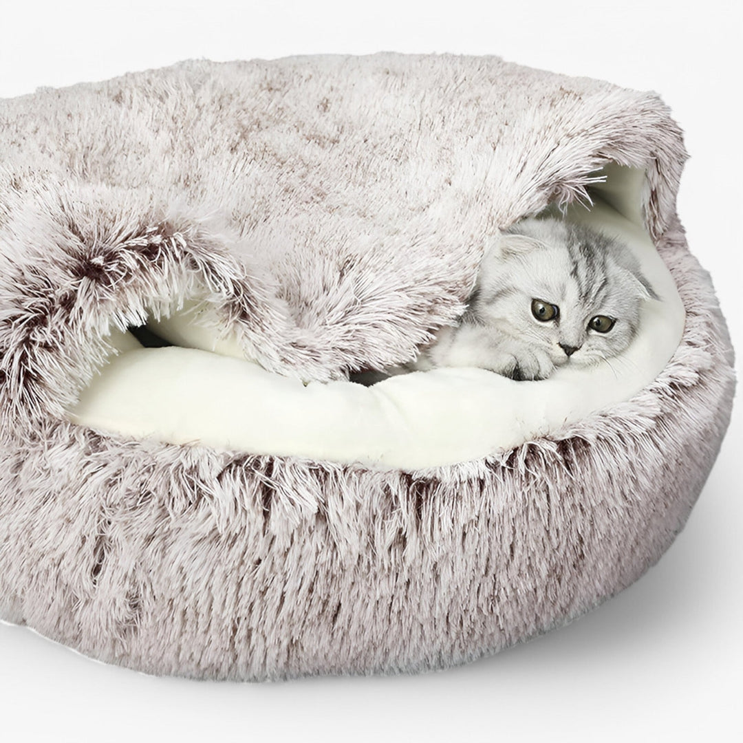 Round Faux Fur Pet Bed with Washable Cover and Non-Slip Base