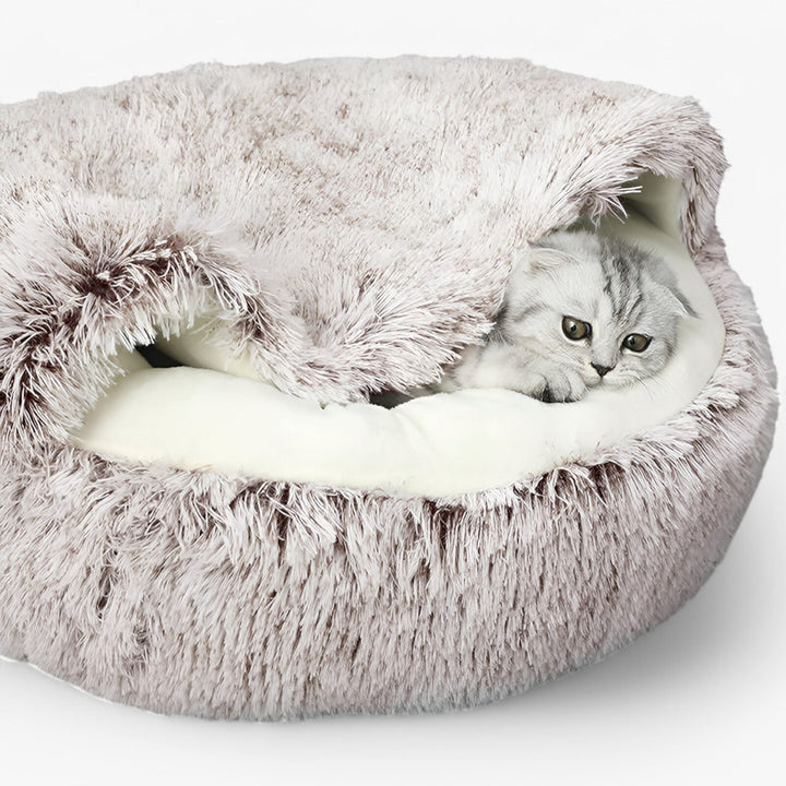 Round Faux Fur Pet Bed with Washable Cover and Non-Slip Base