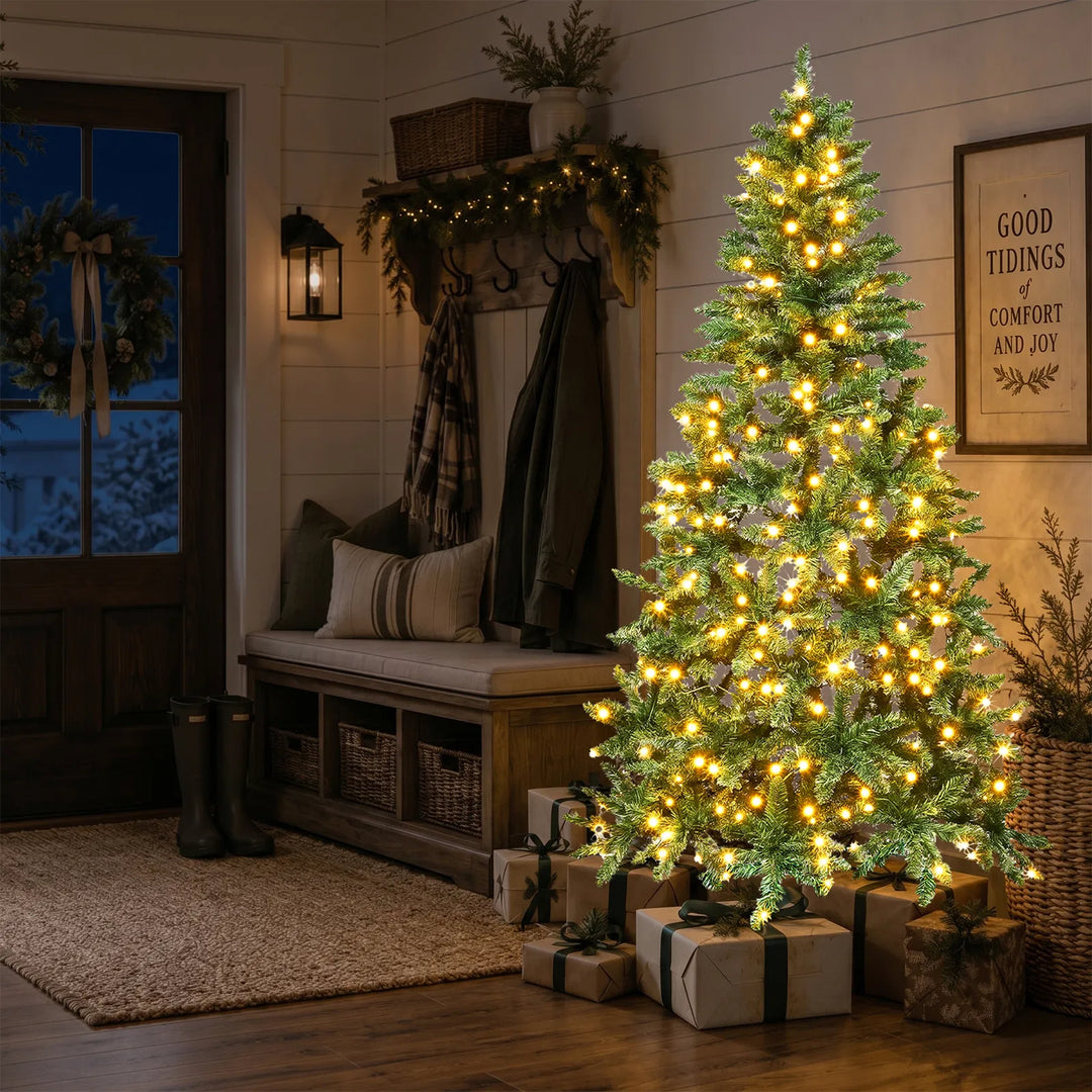 Flat-back half Christmas tree with lights
