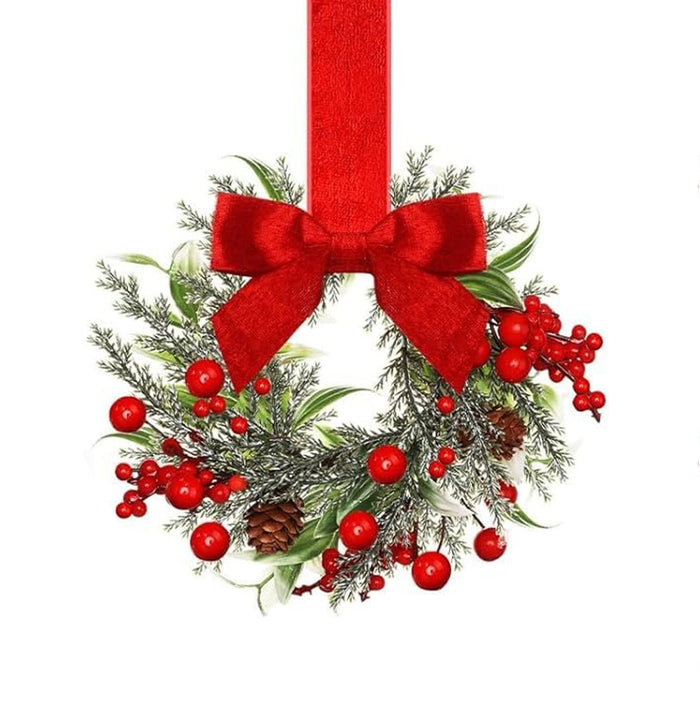 Harwelton Mini Christmas wreath with ribbon bow, handmade