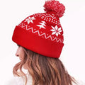 Red Christmas knitted bobble hat with pom-pom