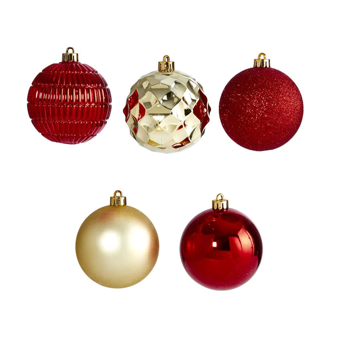 Harwelton Shatterproof Christmas Baubles 80 mm, Set of 40 Red and Gold