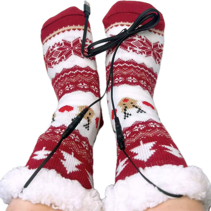 Harwelton Heated Christmas socks with USB and sherpa lining