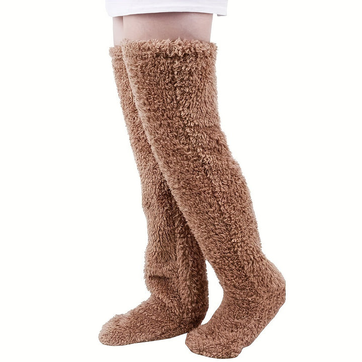Fluffy plush over the knee socks in pink