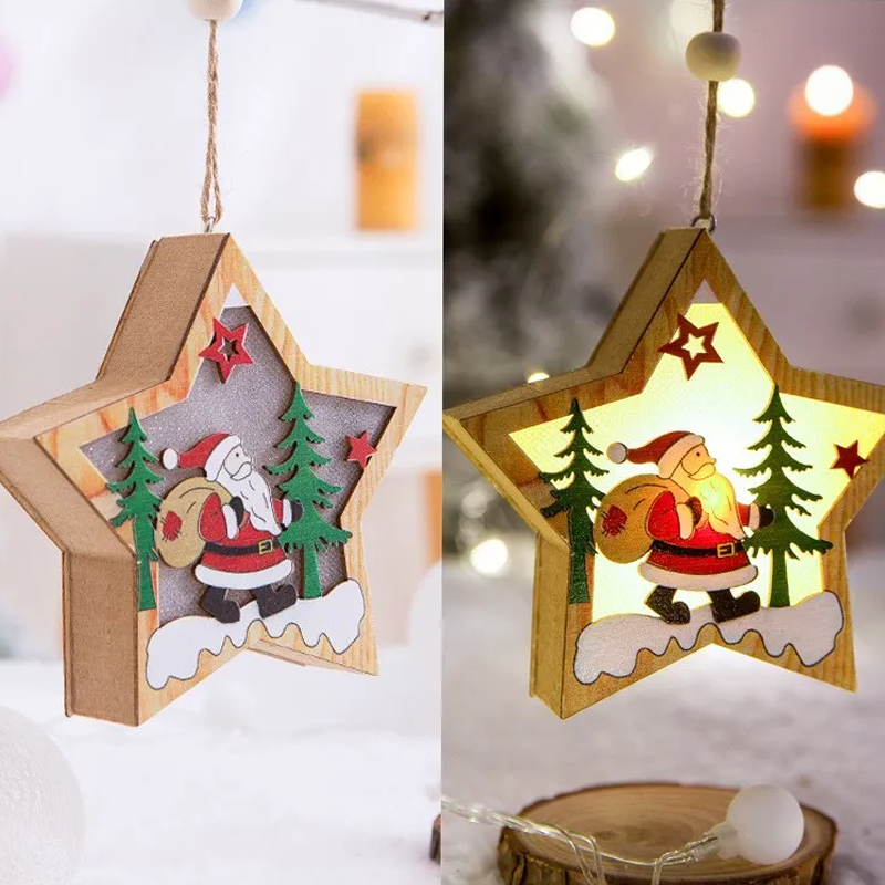 Wooden Christmas Light Box Ornament in Round or Star Shape