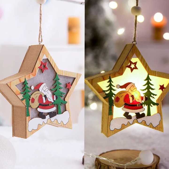 Wooden Christmas Light Box Ornament in Round or Star Shape