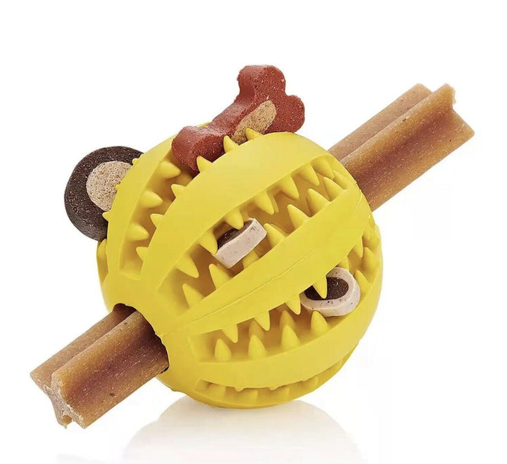 Tough Rubber Treat Ball for Dogs and Cats, Chew and Fetch Toy