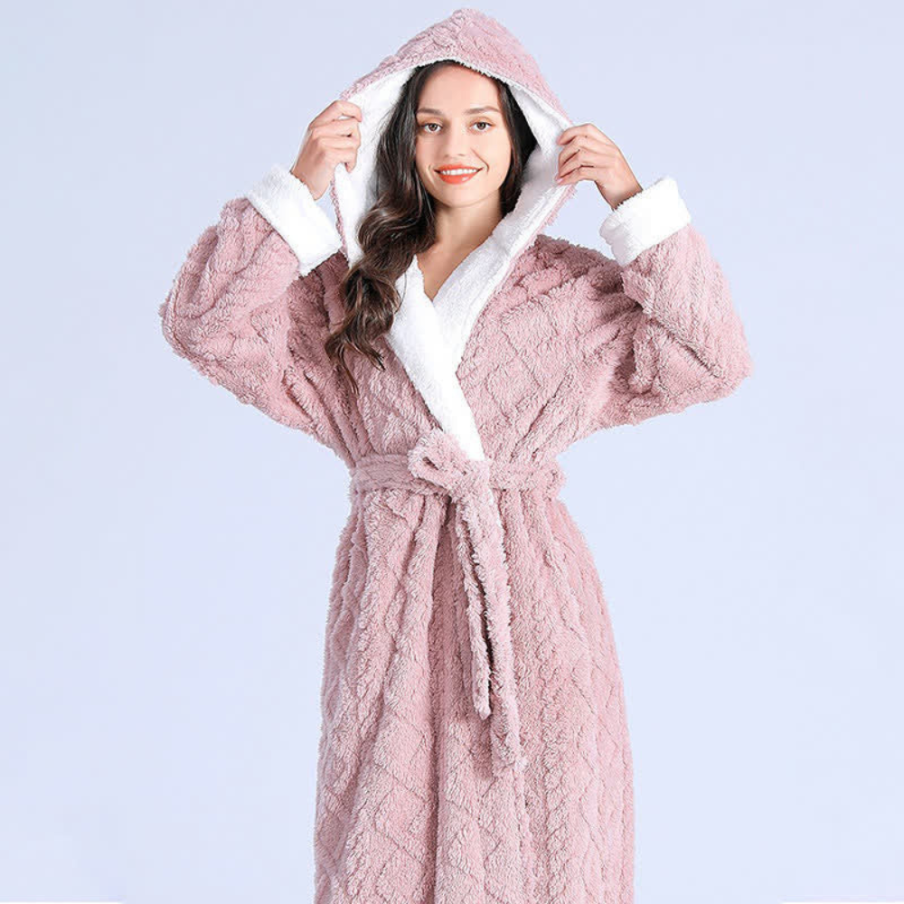 Harwelton™ Long Plush Hooded Dressing Gown with Two Front Pockets