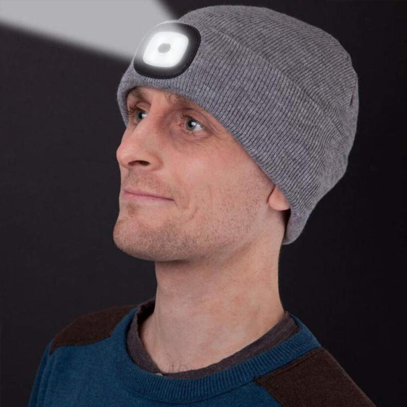 LED Head Torch Beanie – Knitted Hat with Hands-Free Light