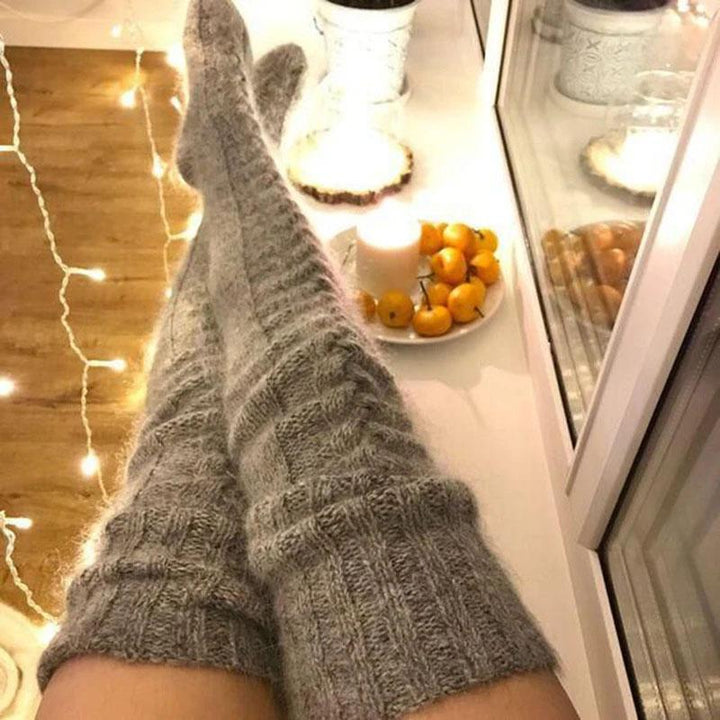 Hand-Knitted Long Knee Socks in Soft Ribbed Knit