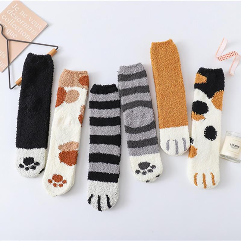 Harwelton™ Cosy Cat Paw Socks in Soft Coral Fleece, One Size Fits Most
