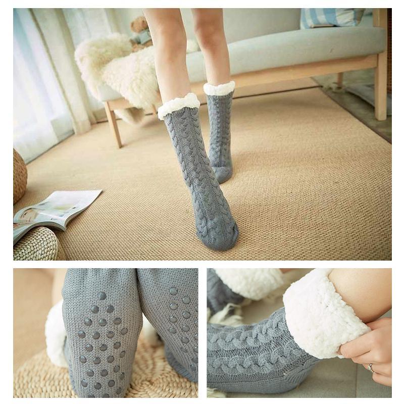 Thick Fleece-Lined Slipper Socks with Anti-Slip Soles