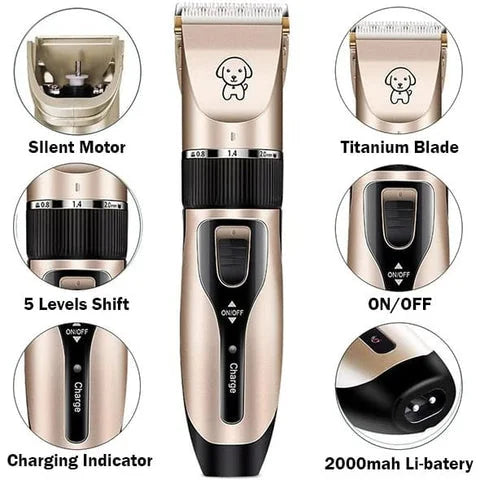 Quiet Cordless Pet Grooming Clippers with 4 Guide Combs