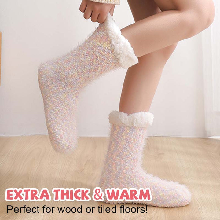 Sherpa-Lined Slipper Socks with Anti-Slip Silicone Soles
