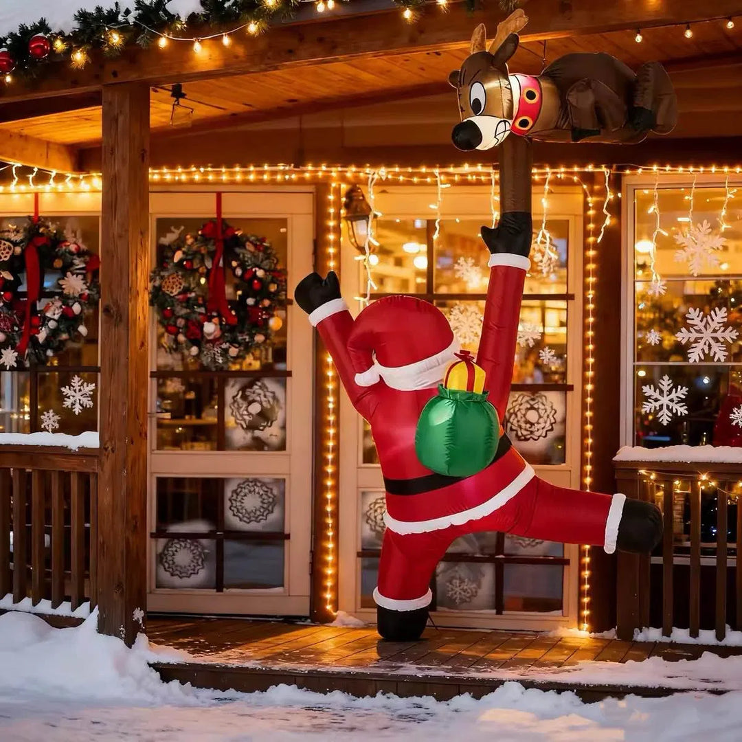 Inflatable climbing Santa with reindeer lit up