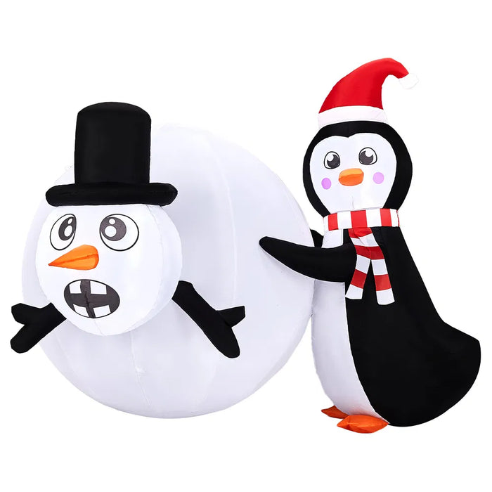 Harwelton 4ft Inflatable Penguin Rolling a Giant Snowball