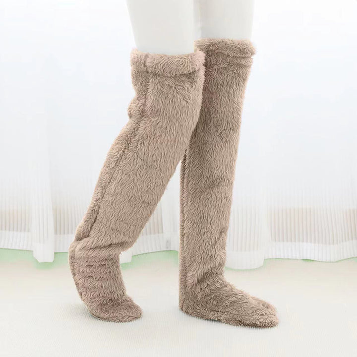 Fuzzy over the knee plush socks in lilac