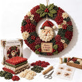 Fabric rosette Christmas wreath with snowman