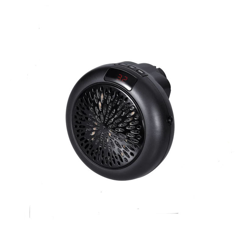 Compact white heater plugged into wall socket