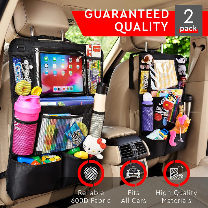 Car Back Seat Organiser 2-Pack with Tablet Holder and 9 Pockets