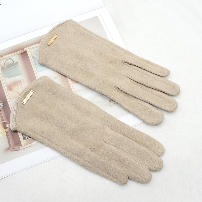 Harwelton Faux Suede Touchscreen Gloves with Gold Bar